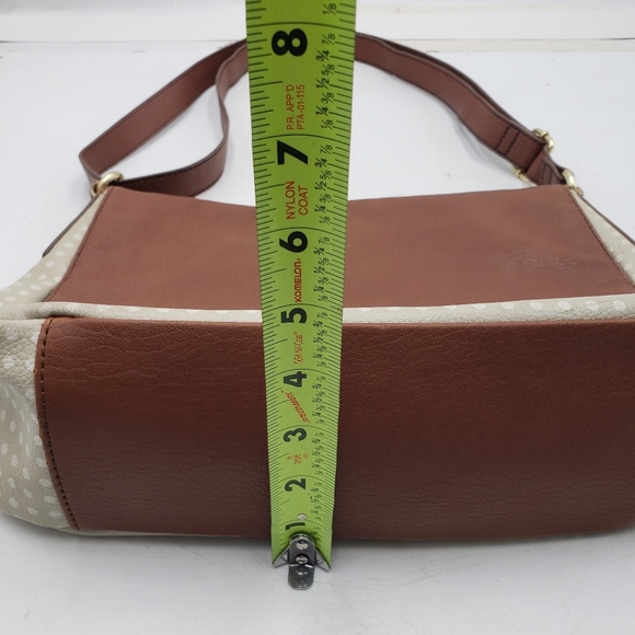 Relic Polka Dot Beige Brown Flap Front Shoulder Bag Vegan  Medium Adjustable - Picture 14 of 16